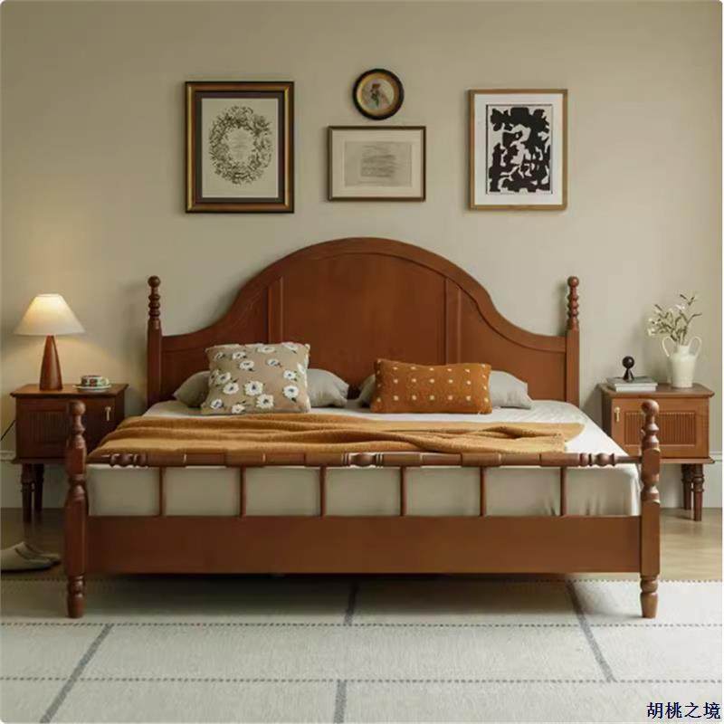 樱桃木纯实木床工厂直销法式复古风美式主卧家具1米5中古新中式床