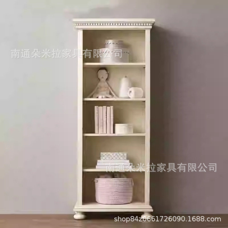 美式实木白色多层儿童落地书柜