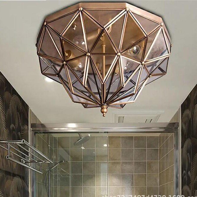 全铜欧式卧室灯美式乡村阳台灯焊锡玻璃吸顶灯美式复古玻璃吸顶灯