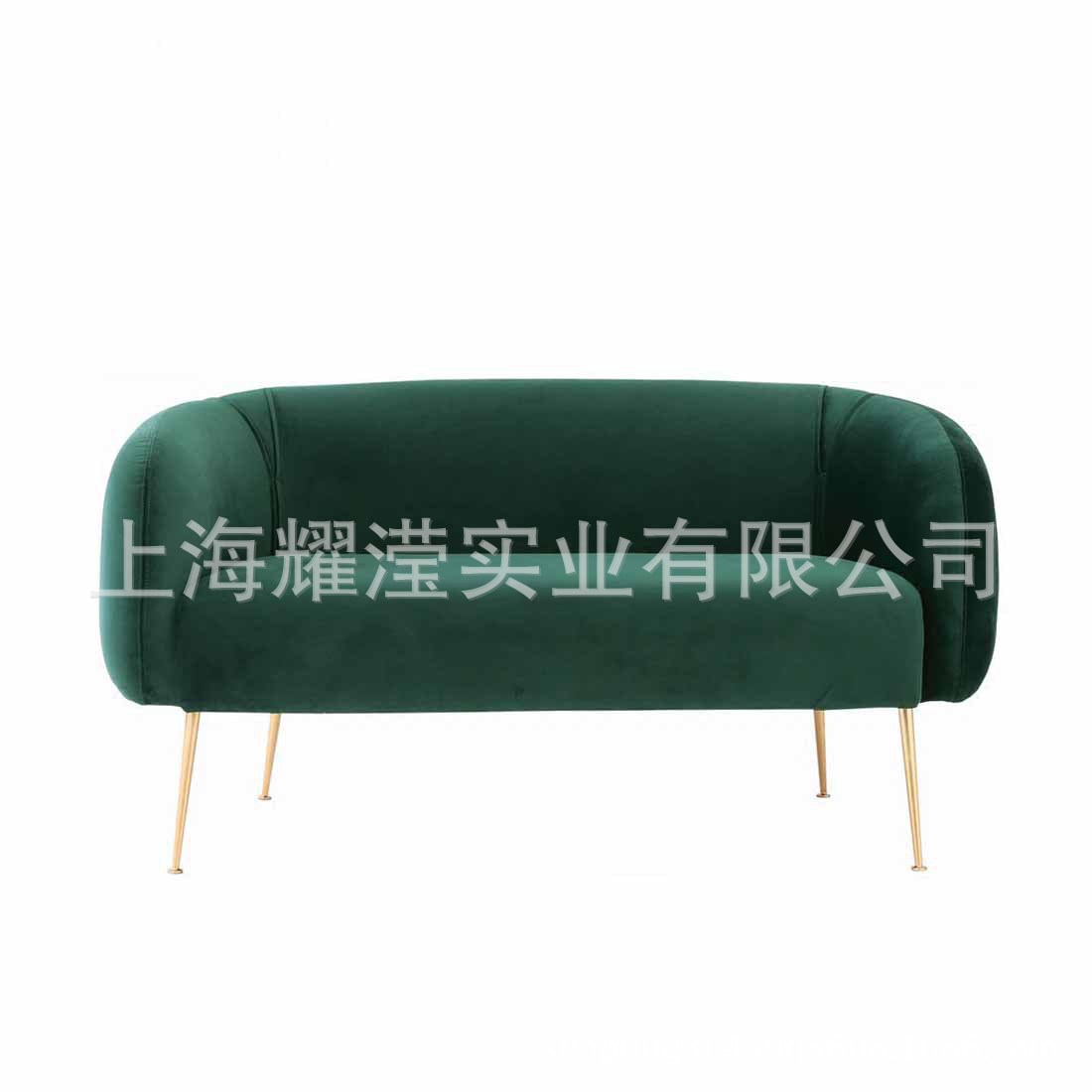 北欧不锈钢绒布休闲双三人位沙发订置家具咖啡厅售楼处接待沙发
