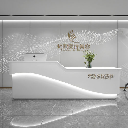 简约现代网红服装店收银台店铺小型公司前台接待台弧形美容院吧台