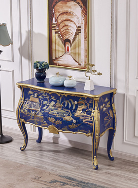 至高美法式彩绘玄关柜门厅隔断餐边柜蓝色收纳客厅装饰储物柜批发