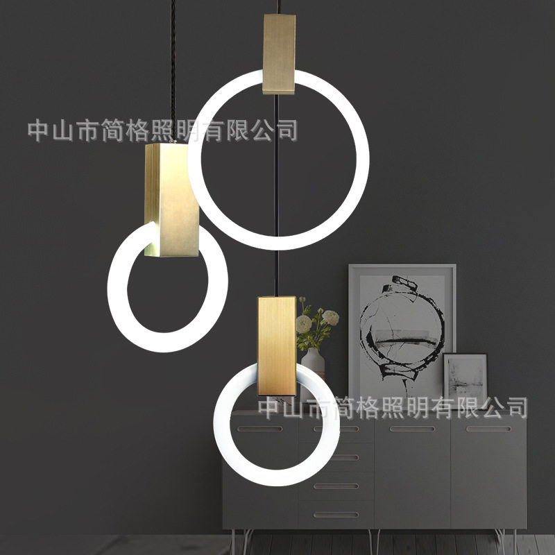 北欧轻奢圆环形吊灯极简吊灯后现代创意个性客厅灯别墅楼梯吊灯