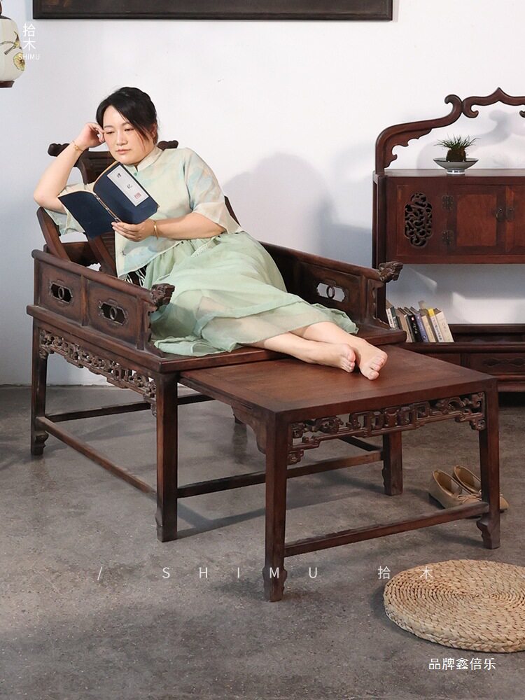 中式仿古花梨木折叠躺椅