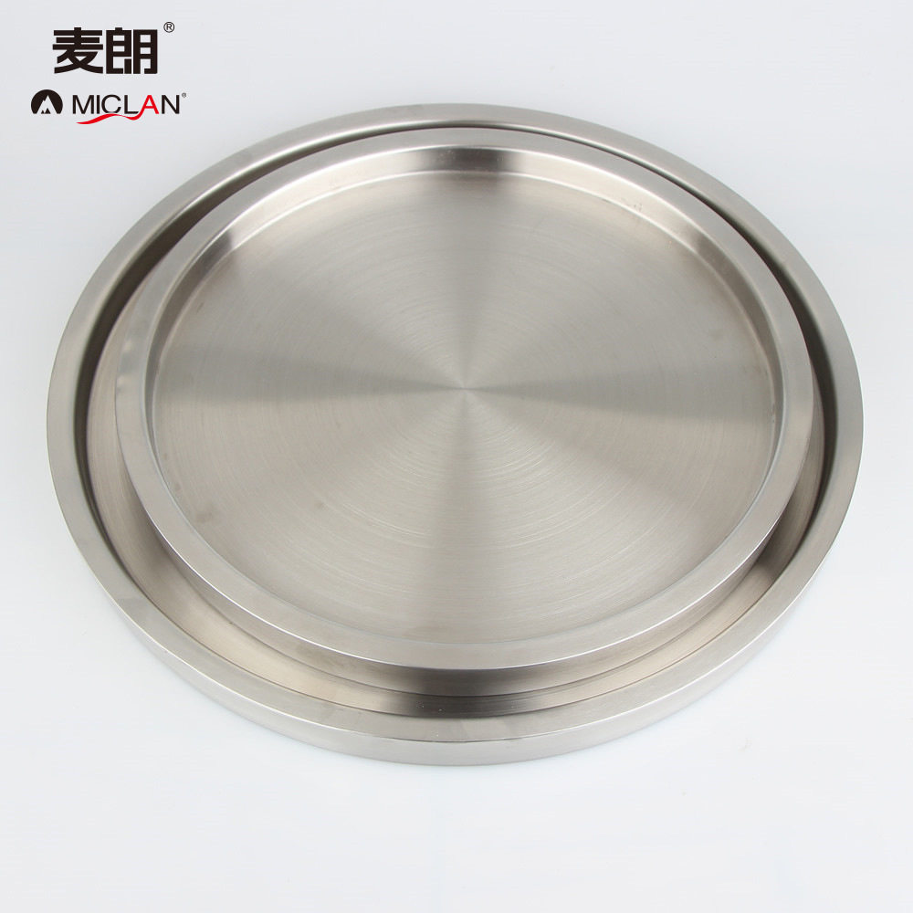 批发 不锈钢砂光双层圆形托盘果盘圆形茶盘酒店自助餐厅托盘