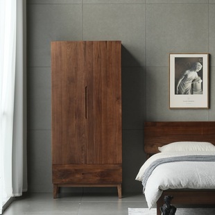 北美黑胡桃木衣柜家用小户型衣橱北欧现代简约全实木单体柜子家居