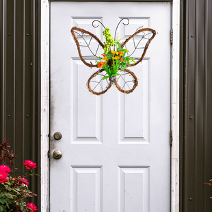 跨境枯枝蝴蝶花环门挂 春季花铁艺藤圈门窗挂件家居派对装饰