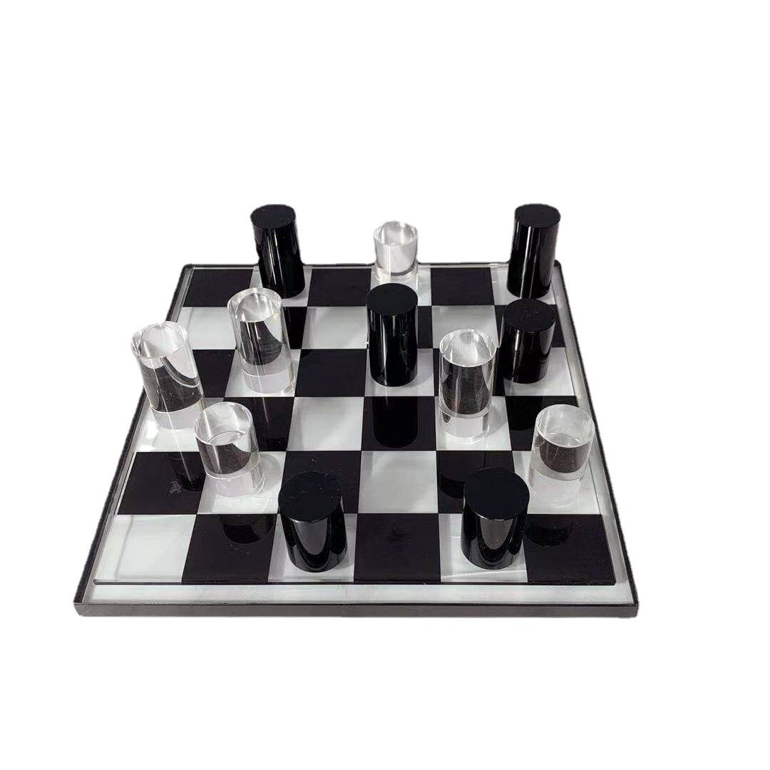 现代水晶玻璃黑白棋子格子棋盘摆件家居客厅玄关电视柜样板间摆饰