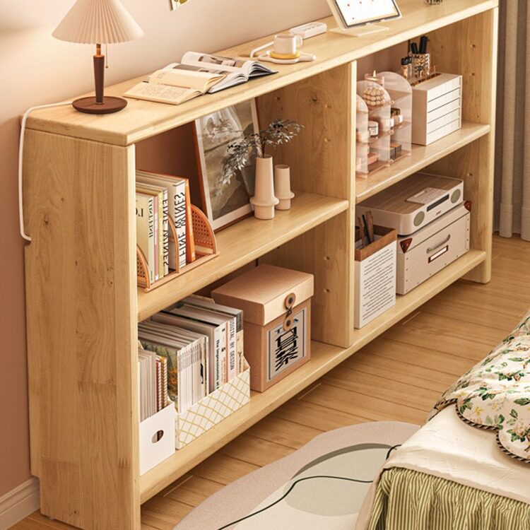 实木窄缝长条收纳床头书架