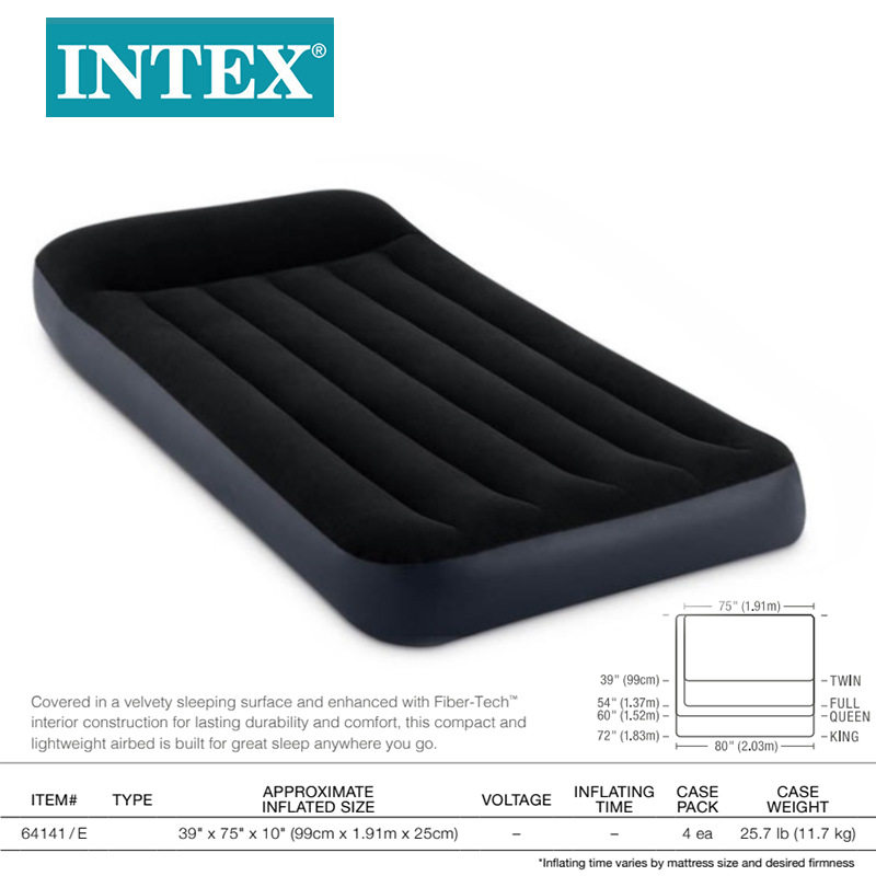 INTEX64141内置枕头单层单人线拉空气床植绒户外野营充气床垫