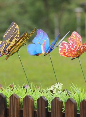 适配户外仿真蝴蝶双层插杆蝴蝶园艺园林插花草地蝴蝶花盆装饰盆栽