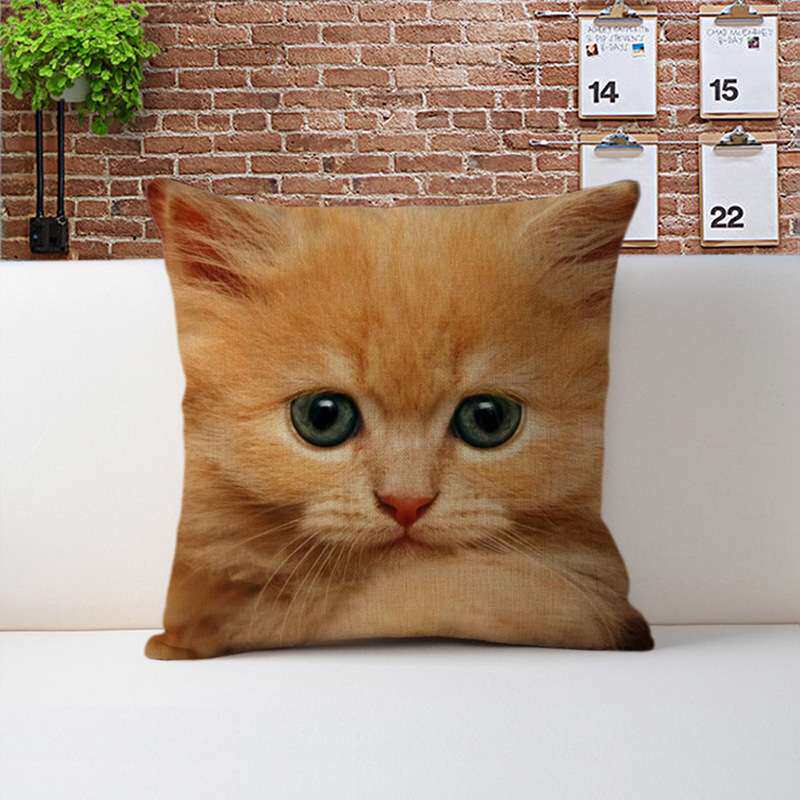 沙发垫创意棉麻抱枕 卡通数码印花亚麻护腰枕居家布艺抱枕