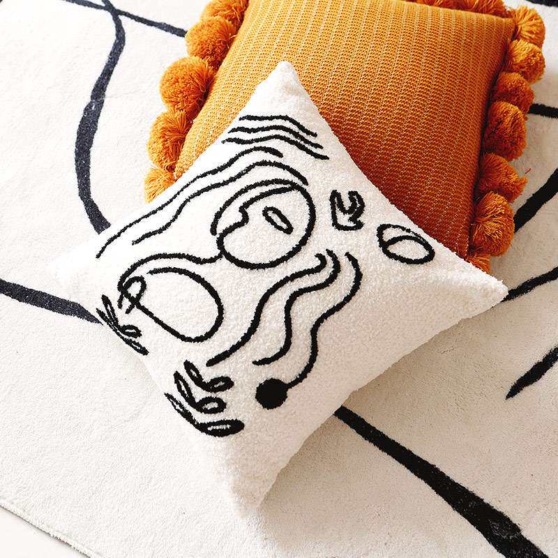 北欧ins风抽象艺术白色抱枕套不含芯床头客厅沙发靠枕轻奢靠背垫