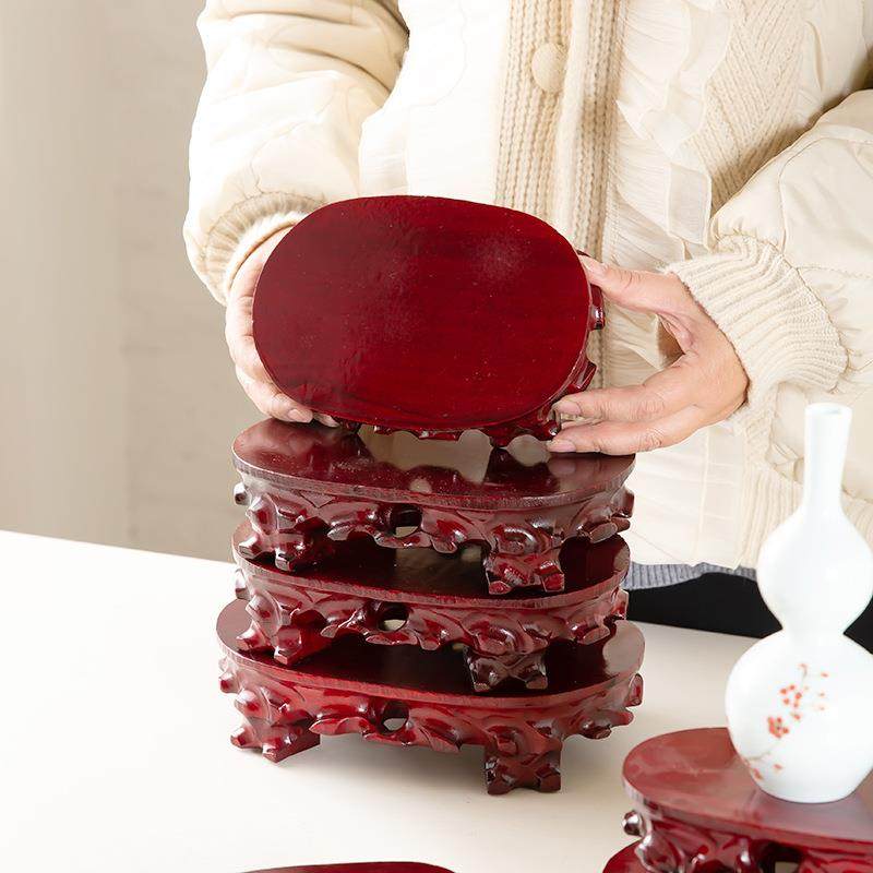 0玉石奇石头底座实木椭圆形摆件托架花盆景绿萝多肉酒瓶底托木质