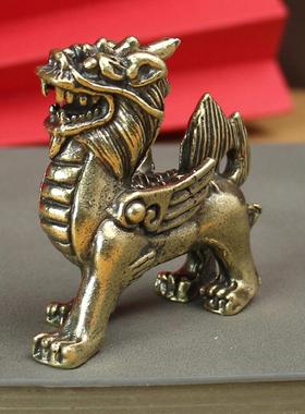 0黄铜麒麟摆件办公室茶具茶宠实心飞天麒麟纯铜金属工艺摆件小礼