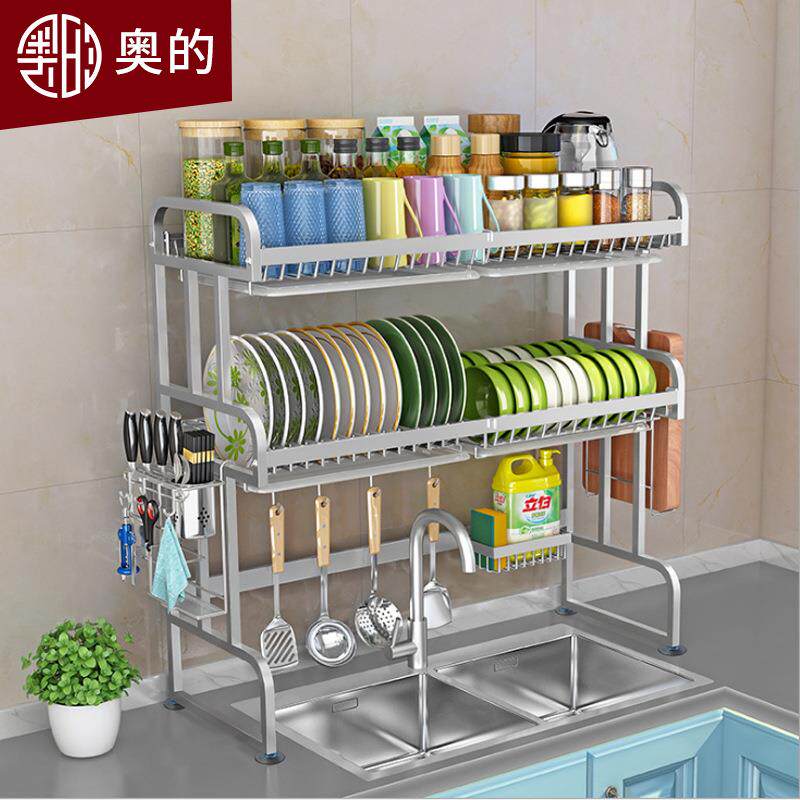 奥的碗架沥水架304不锈钢厨房水槽架置物架洗碗池放碗筷架碟架2层