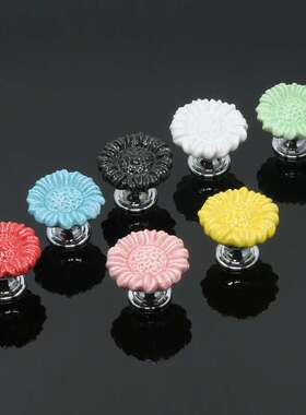 锌合金卡通儿童田园陶瓷拉手黑白彩色圆形橱柜衣柜单孔抽屉把手