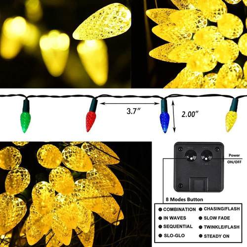 C6C3草莓太阳能LED灯串彩灯灯串春夏花园庭院装饰家居圣诞灯节日