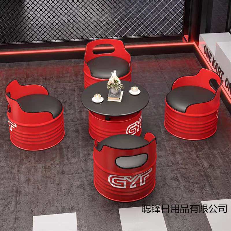 组合台球馆时尚油桶咖啡厅清吧卡座沙发网红台球馆工业风酒吧桌椅