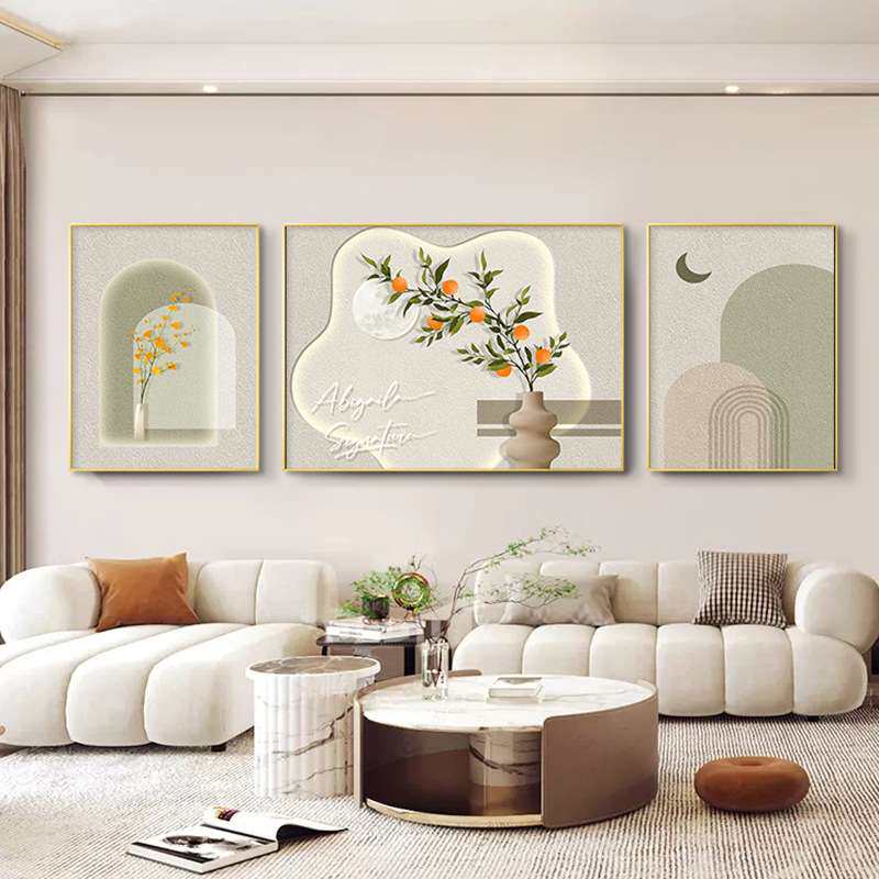 深圳大芬油画村北欧客厅装饰画沙发背景墙挂画简约现代三联画壁画