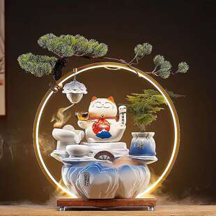 招财猫循环流水生财装饰摆件客厅发财猫公司吧台店铺桌面