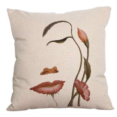 外贸出口手绘美女人头抱枕棉麻布家居软饰亚麻布艺沙发垫坐垫
