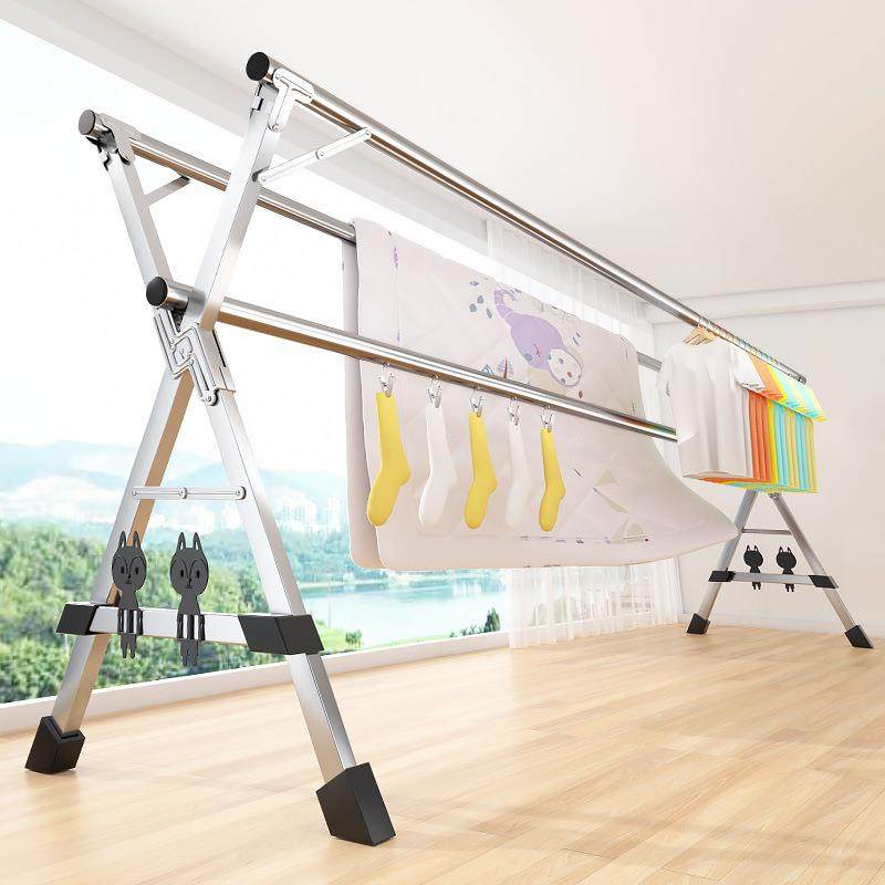 晾衣架落地折叠家用阳台卧室不锈钢室外凉伸缩杆式晒被子X型加粗