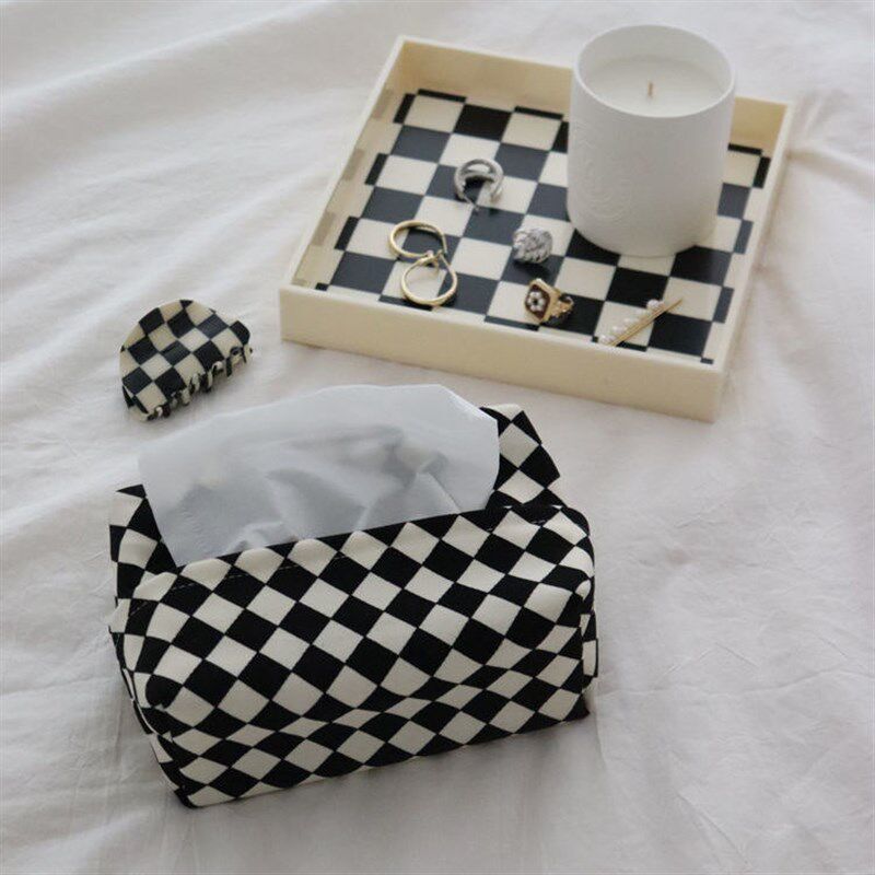 速发现代创意简约棋盘格子纸巾袋客厅餐巾纸收纳抽纸盒纸巾套餐桌