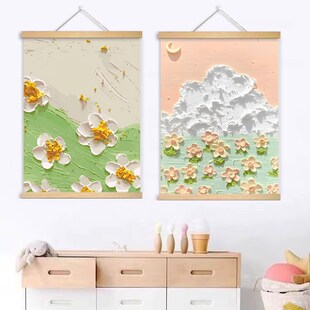 速发奶油风花清新风挂画卧厅装饰画床头墙面壁画墙间房画客室挂布