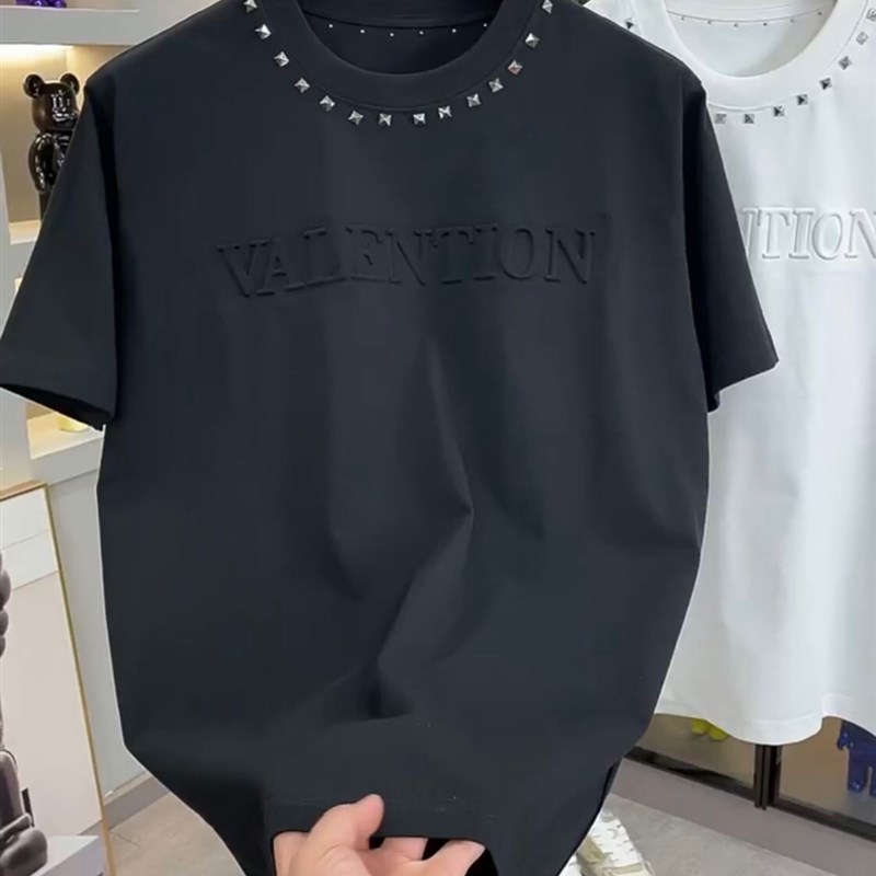 速发铆款潮痞新钉钢印宽松圆领T士质尚百搭休闲品时潮衣