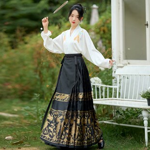 速发新中式国风马面裙成汉古风人元素通勤轻汉服改良版日常套装