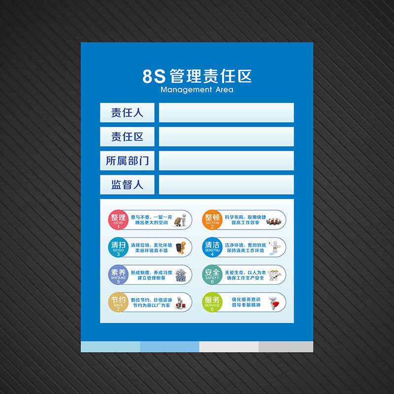 速发工厂生产车间5s6s7s8s0s管理责任区标识牌整理整顿清扫清洁素