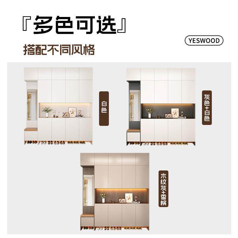 速发[香港包邮]实木鞋柜家用门口玄关柜坐凳一体大容量储物柜客厅