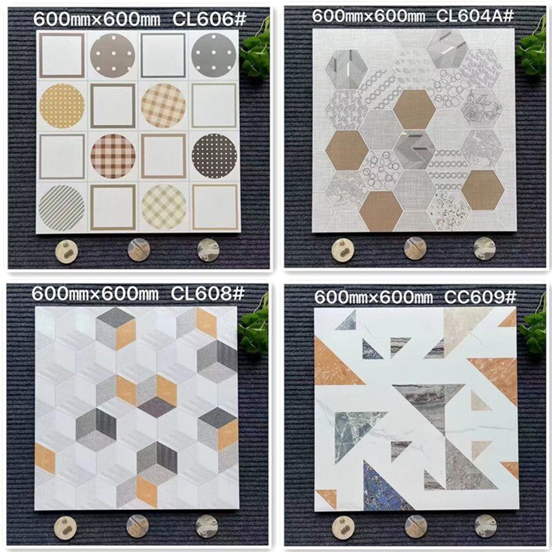速发北欧台瓷砖600x600几何拼花卧室地板砖彩色水磨石厨卫防滑地