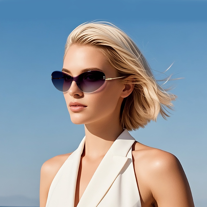 日本品质新款欧美切边个性蝴蝶太阳镜高级感新款无框猫眼墨镜太阳