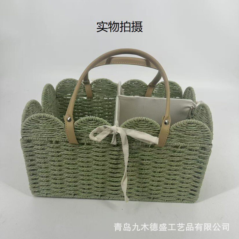 母婴外出手提编织收纳筐亚马逊纸绳尿布包婴儿用品收纳车载收纳篮