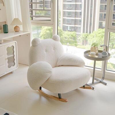 网红奶油风人卧室成客厅阳大台实木休闲椅子A7Z3pah4白熊摇摇椅