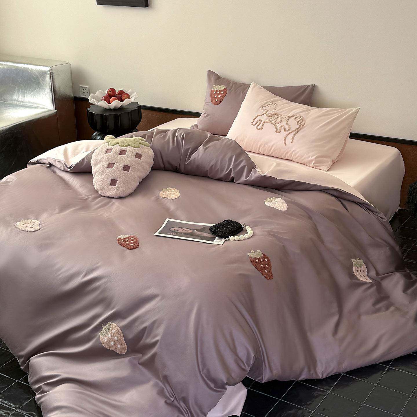 马到功套100S长套绒棉四LB566516件草莓毛巾绣纯棉被可成爱儿童全