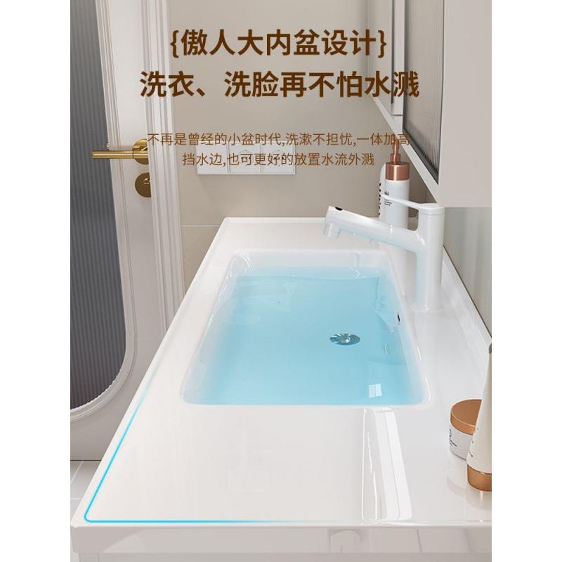 新款奶油白色落地式陶瓷一体盆卫生间洗手洗漱组合浴室柜套装组合