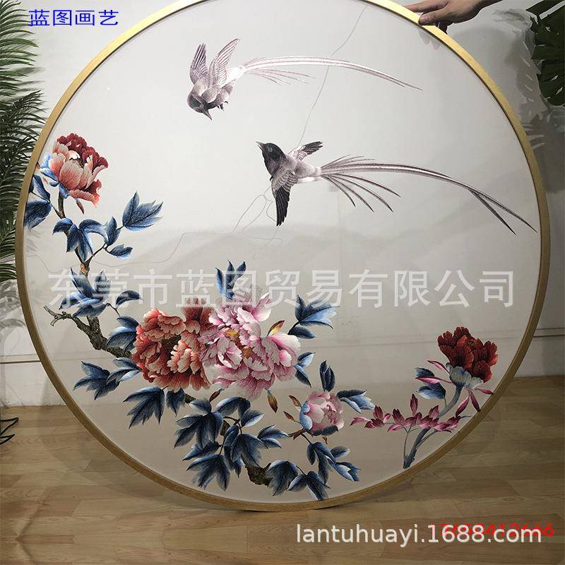 现货精美苏绣双面刺绣半透明纱布画心屏风玄关重工荷花连年有余款