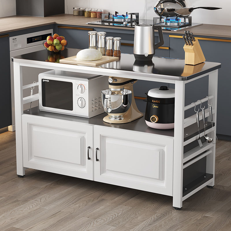 好货中式厨房不锈钢操作台多层落地切菜桌收纳烤箱微波炉置物架餐