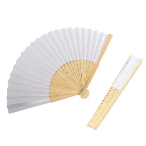 好货Blank White DIY Paper Bamboo Folding Fan for Hand Practi