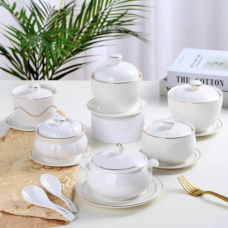 定制金边燕窝汤盅陶瓷炖盅盅带盖隔水小炖盅甜品盅 炖盅碗 蒸蛋碗