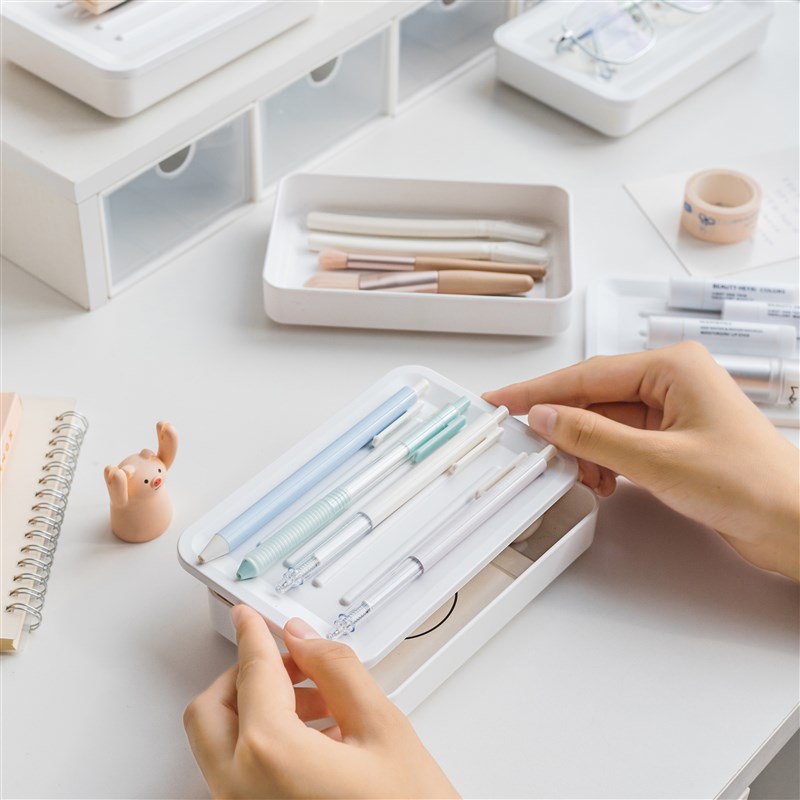 多功能可叠加文具盒小学生多层笔盒大容量收纳盒简约储物盒置物盘