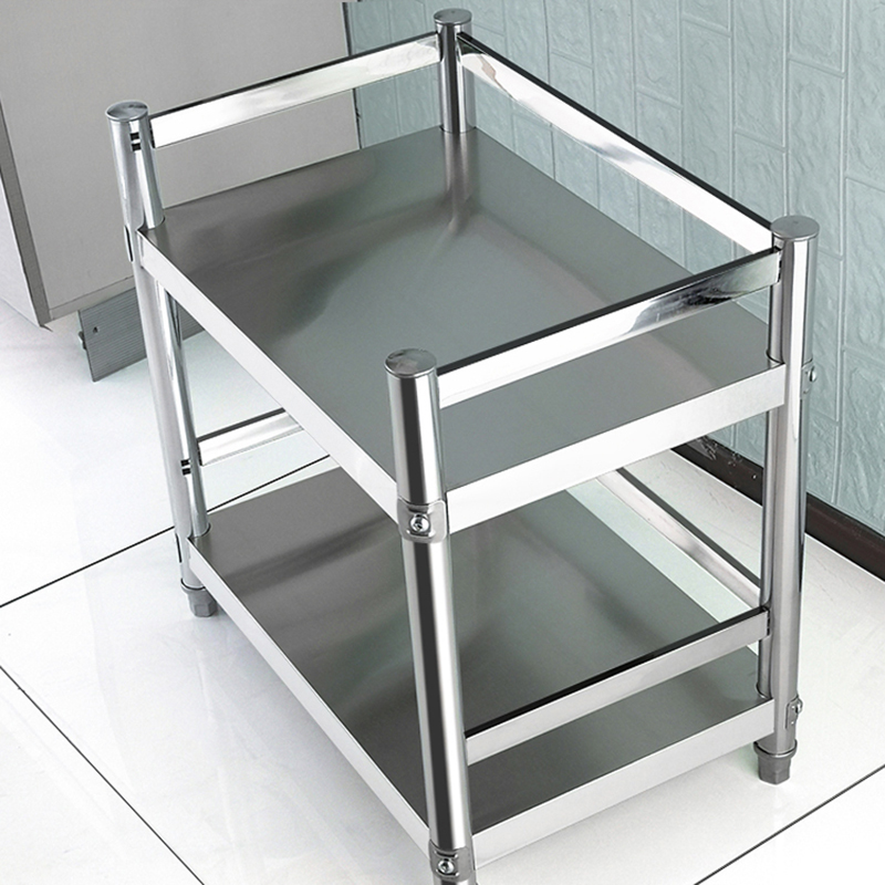 落地二层2厨房置物架微波炉收纳货架家用三层储物不锈钢放锅架子3