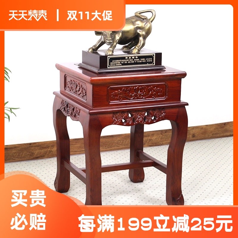 品质仿古典榆木茶几中式方形实木质花架边几花盆架盆景飘窗桌矮桌