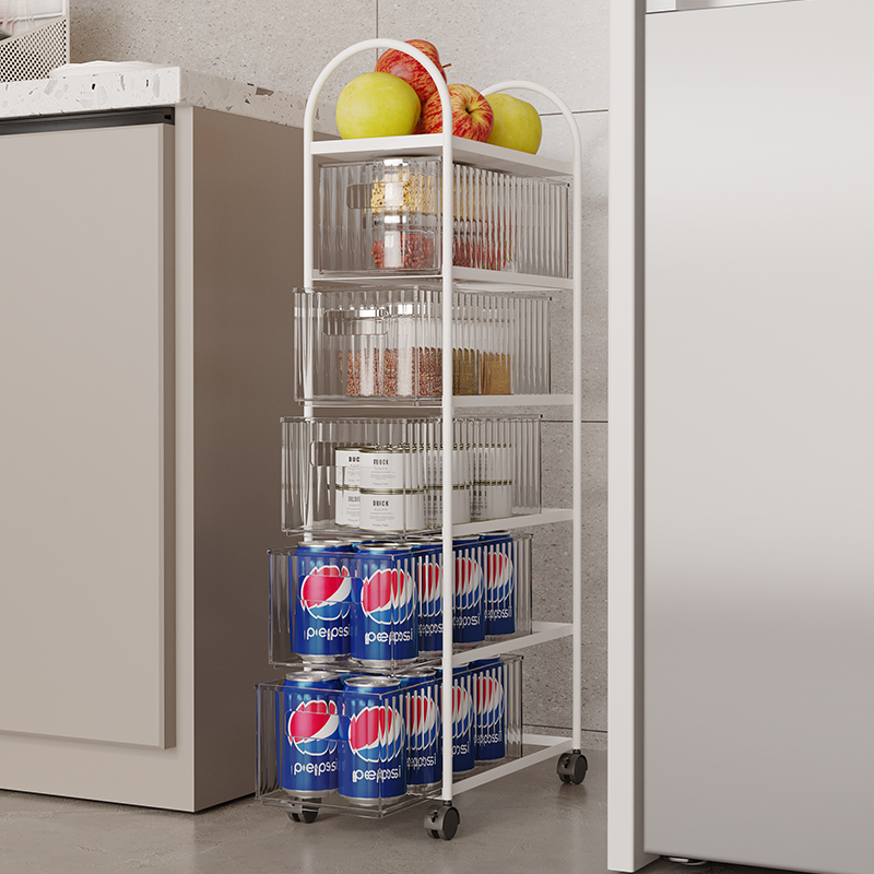 厨房冰箱边侧置物架厨房窄缝隙极窄落地式小推车收纳柜抽拉储物柜
