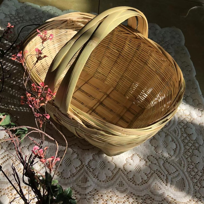 竹编制品手工做的菜篮子蔬菜水果收纳饭店装饰竹篮手提篮手拎篮
