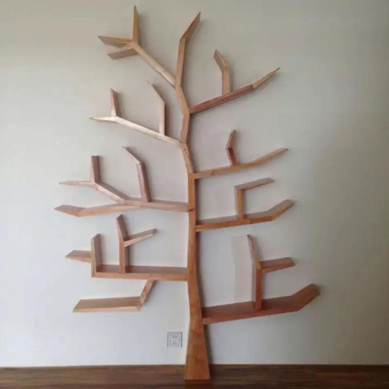 美式创意实木置物架树形壁挂落地式书架现代简约客厅卧室儿童书柜