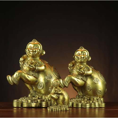 铜猴子摆件铜猴十二生肖猴钱袋猴家居店铺铜工艺品